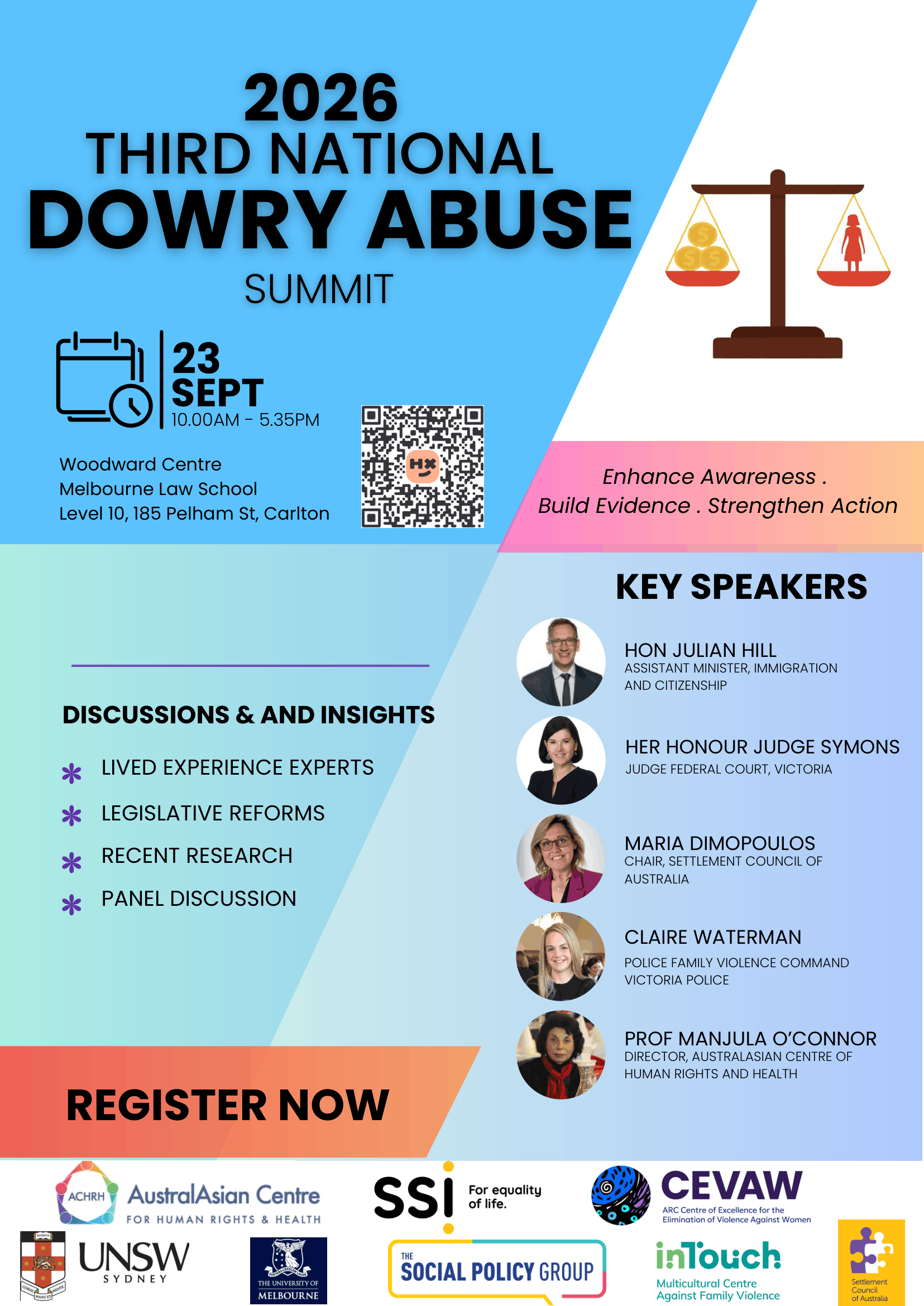 2026 Third National Dowry Abuse Summit flyer, 23 September 2026 at Melbourne Law School